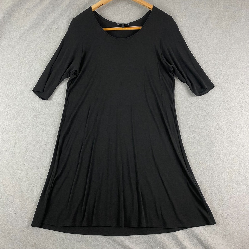 Eileen Fisher Black 100% Silk Short Sleeve Dress L Minimalist